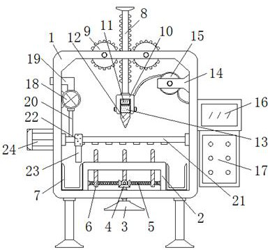 Environment-friendly building material brick hardness detection device capable of timely cleaning wastes