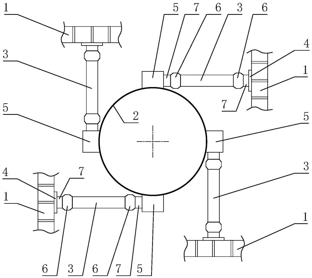 Side support connecting structure for vibration reduction of towering equipment