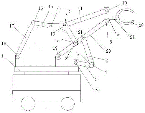 Variable freedom degree connecting rod type timber grab driven by servo motor