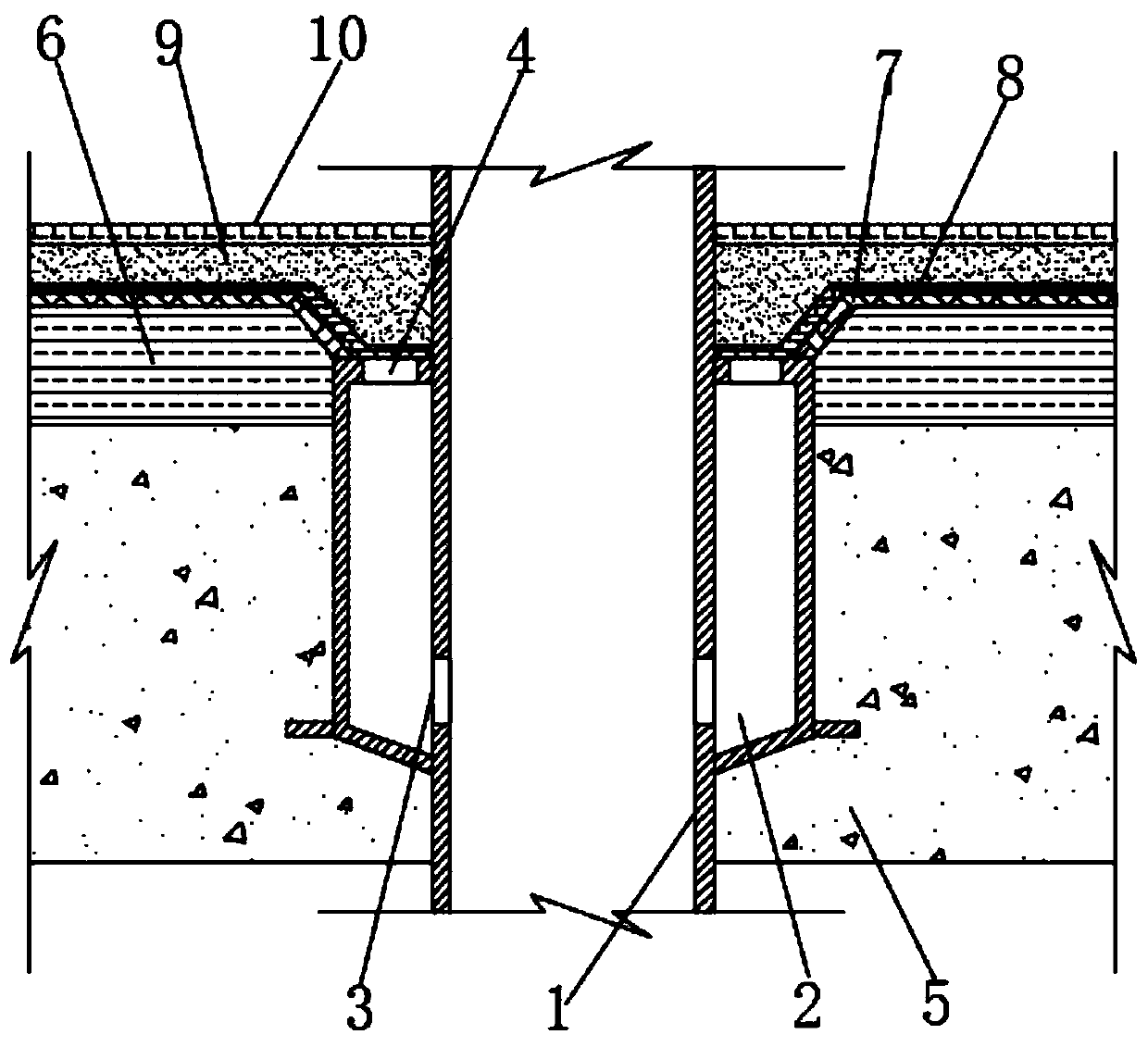 Double-layered water and tidal drainage device of sectional combined floor drain and construction method