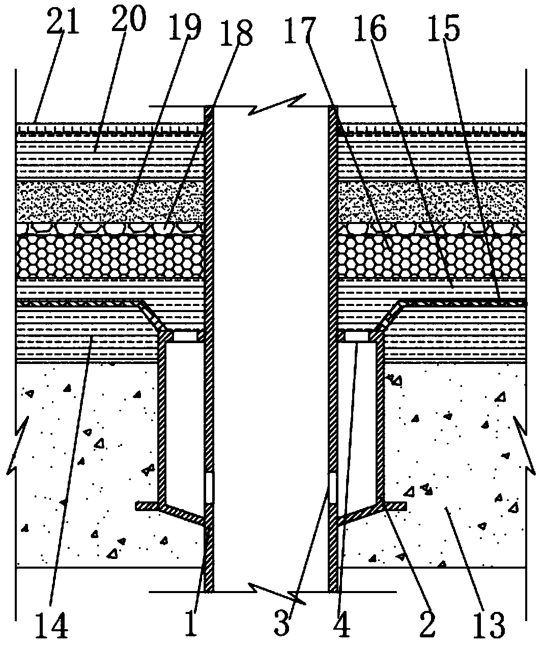 Double-layered water and tidal drainage device of sectional combined floor drain and construction method