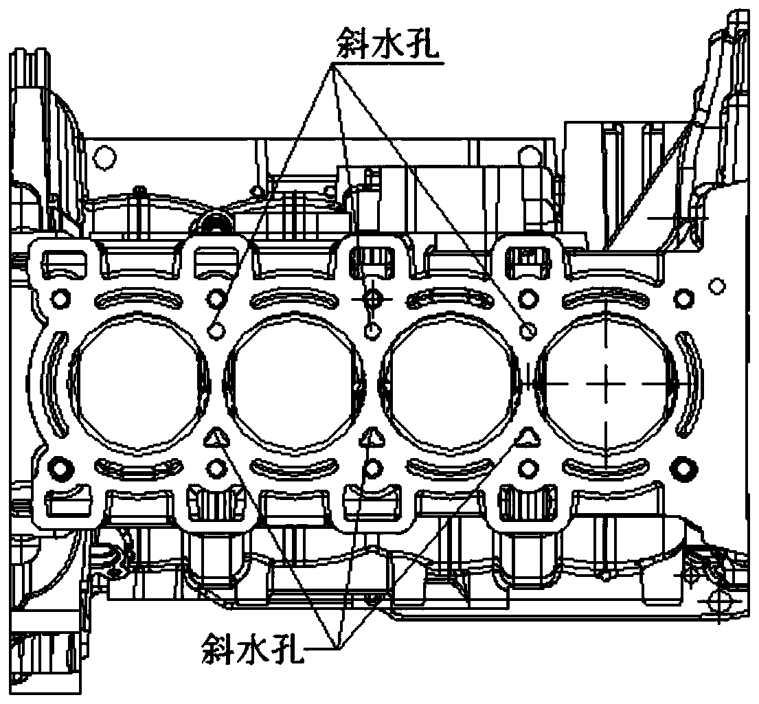 Clamp for machining engine cylinder oblique water hole and machining method