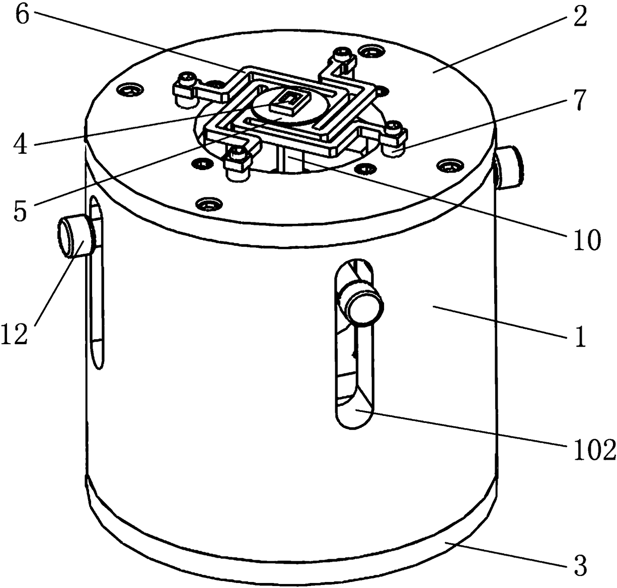 Four-shaft pedestal excitation device used for dynamic characteristics test of MEMS microstructure