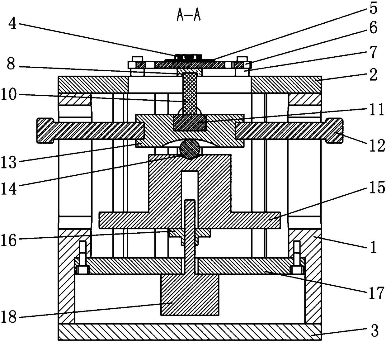 Four-shaft pedestal excitation device used for dynamic characteristics test of MEMS microstructure