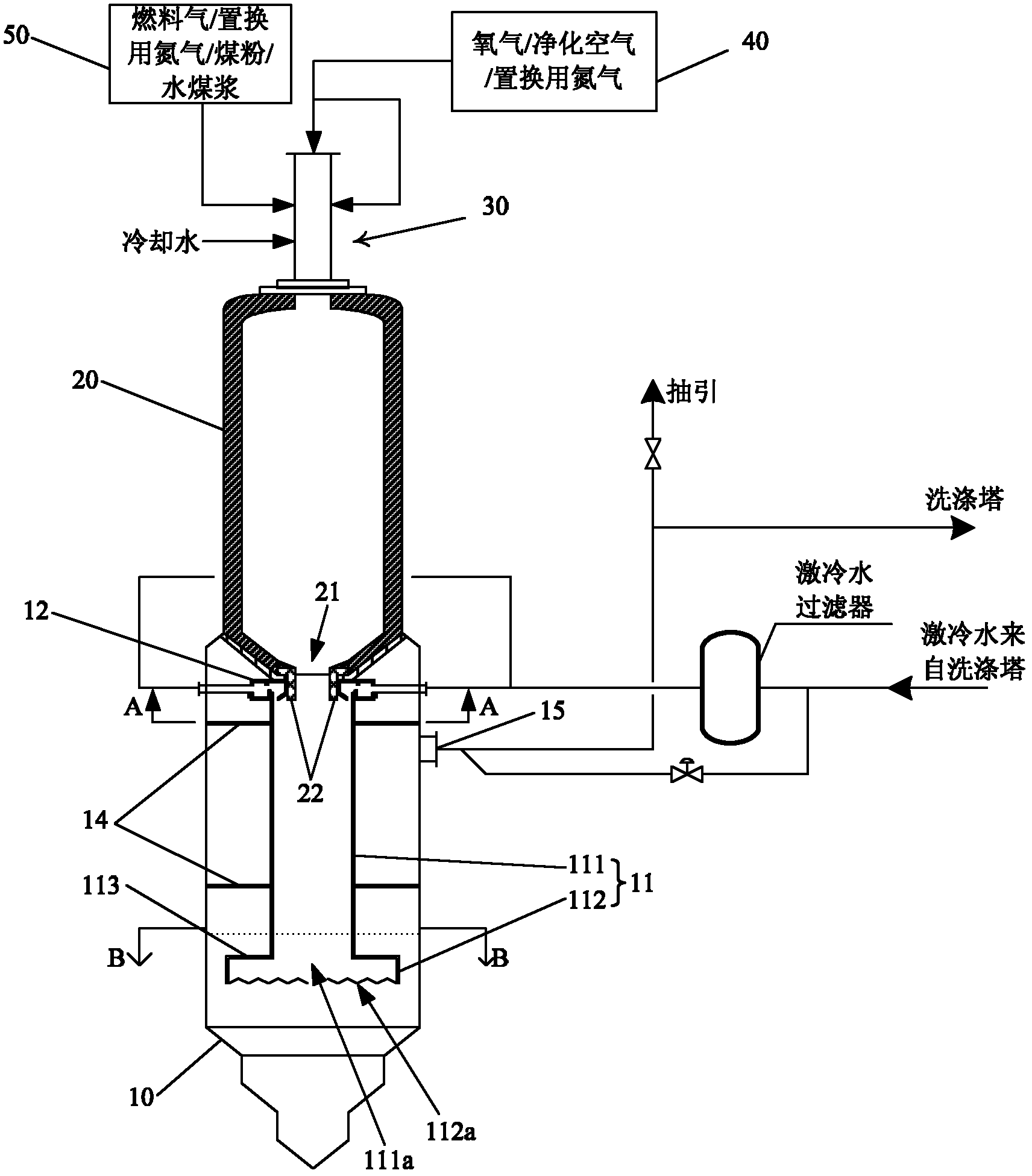 Pulverized coal or water coal slurry gasification furnace system