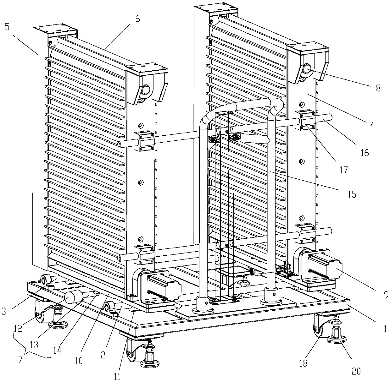 Clip type caterpillar band stacking machine