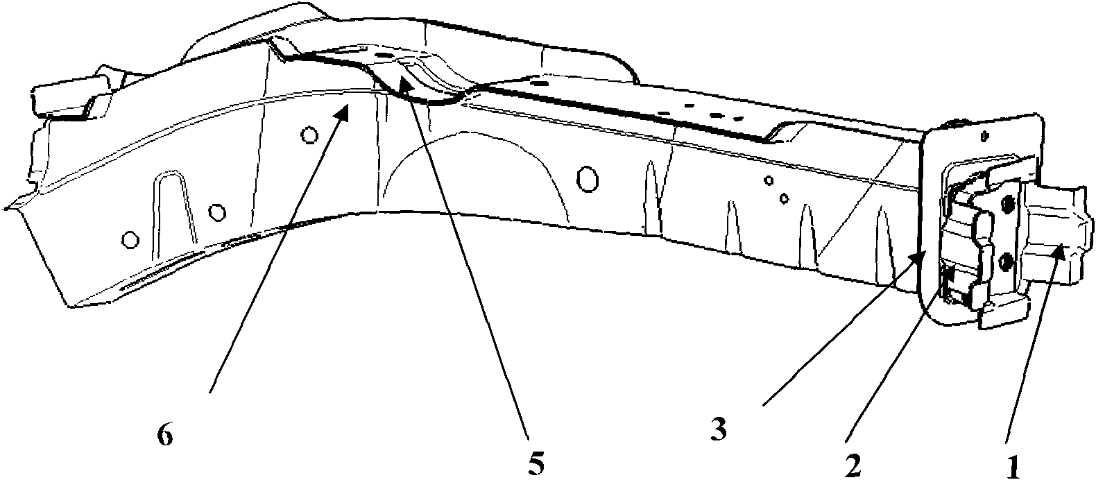 Automobile engine nacelle curb girder front part with reinforced energy absorbing structure