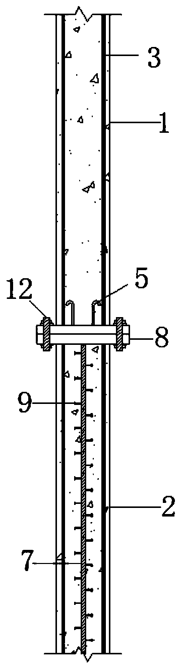 Spliced shear wall with steel-plate concrete and reinforced concrete arranged inside and construction technology