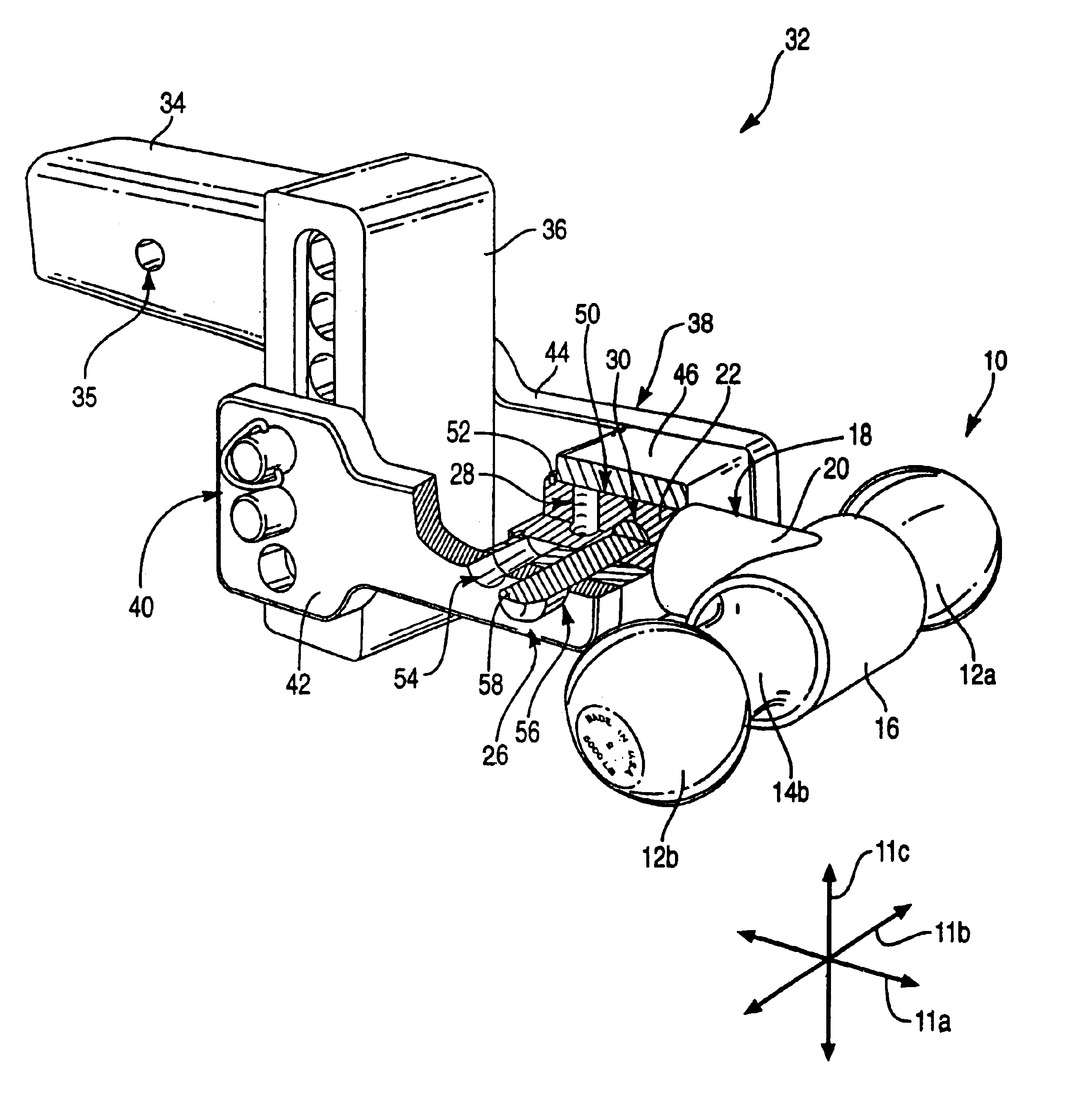 Monolithic, double-ball hitch