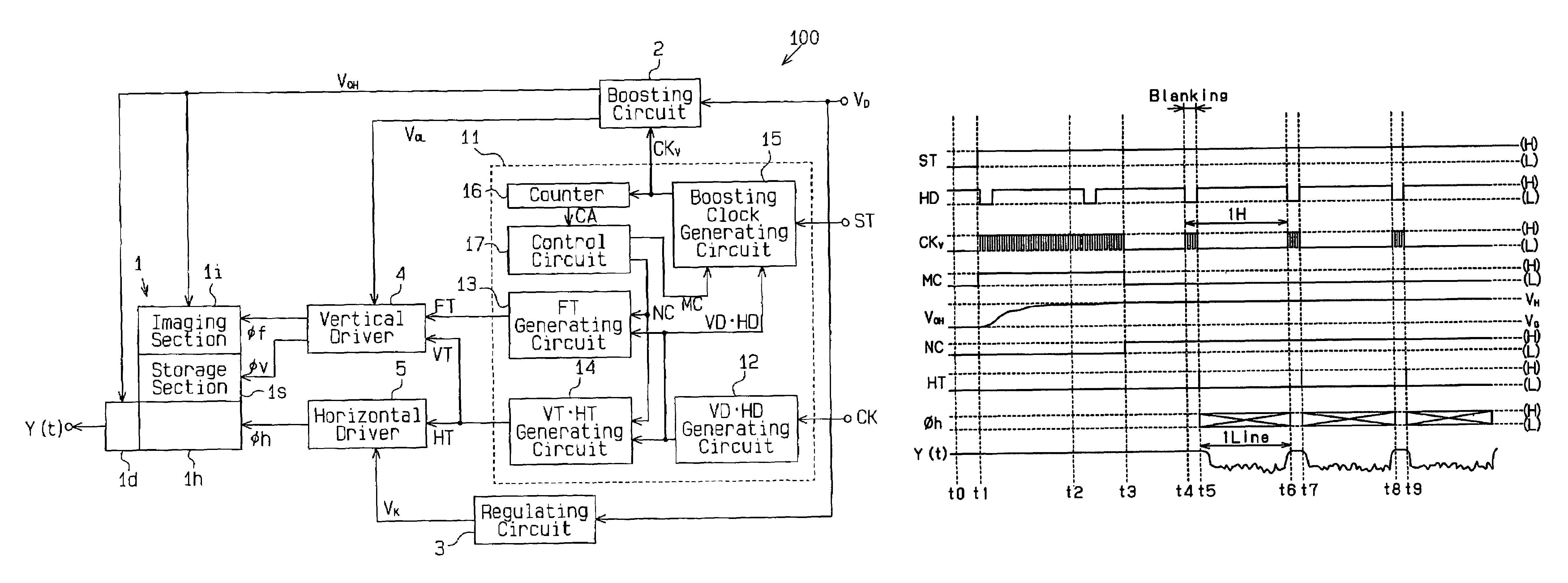 Imaging device with boosting circuit