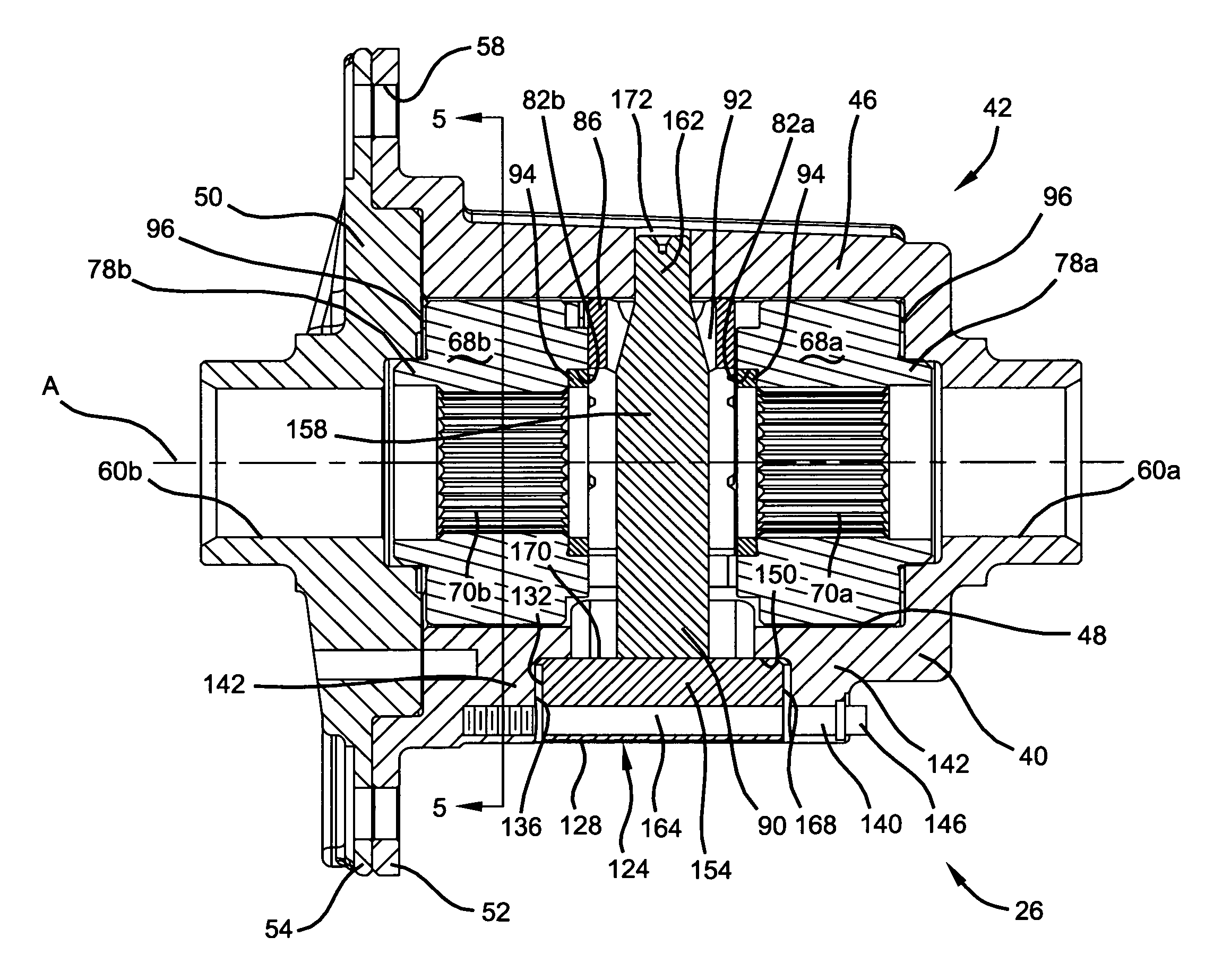 Sapcer pin arrangement for helical gear differential