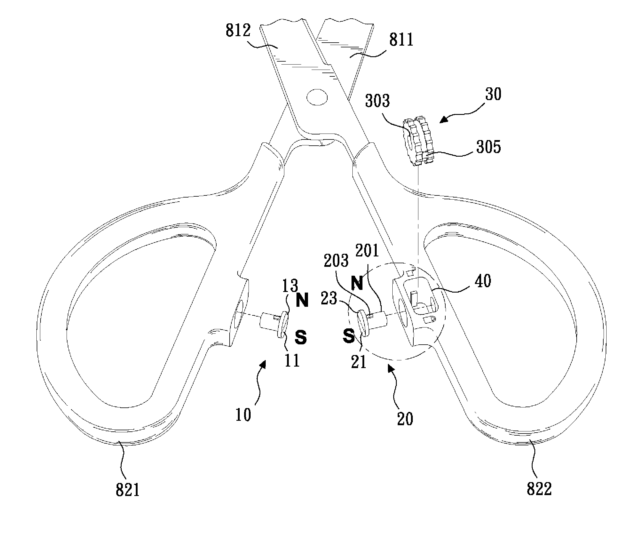 Magnetic auxiliary mechanism for pivoted tool