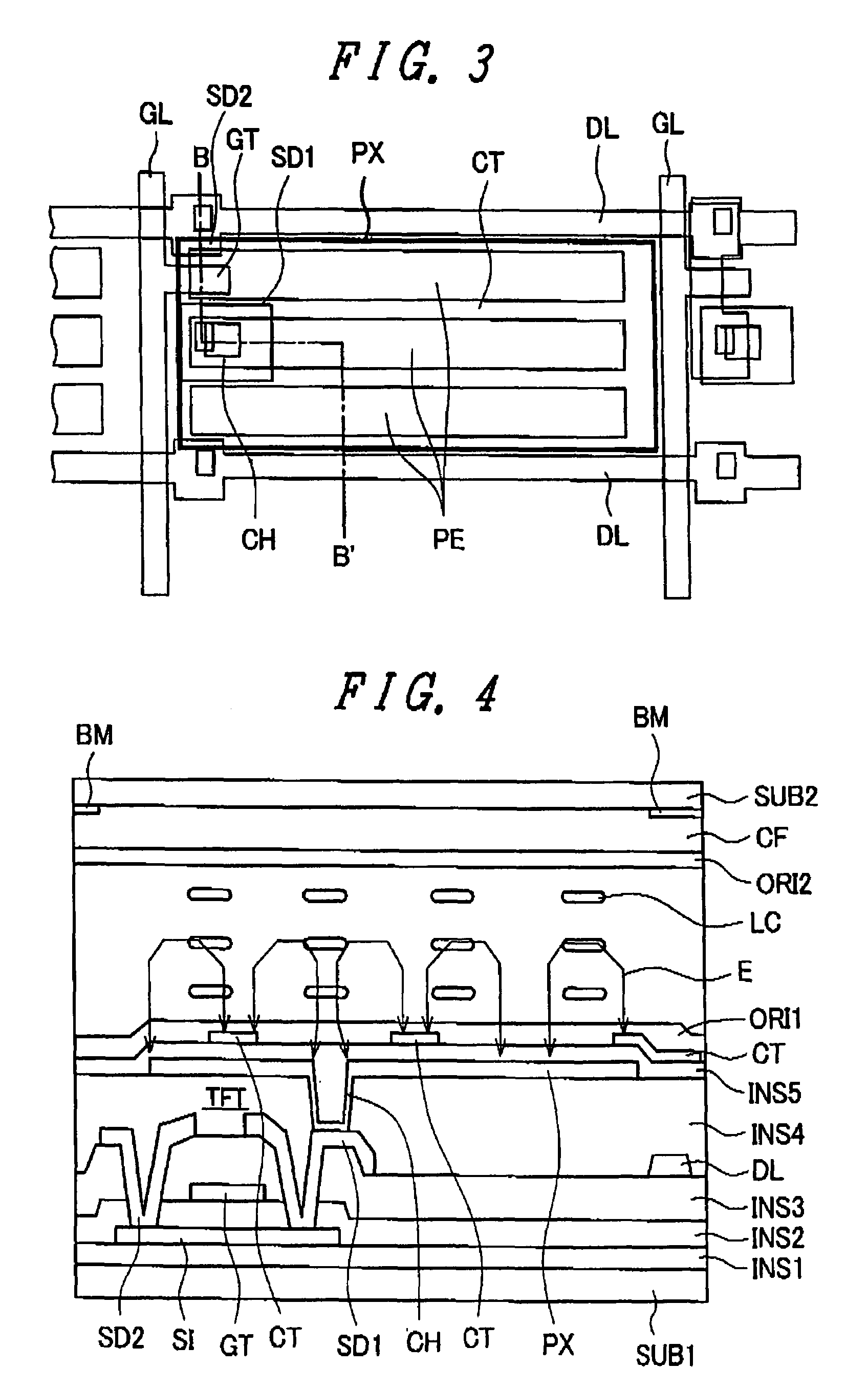 Liquid crystal display device having rectangular-shaped pixel electrodes overlapping with comb-shaped counter electrodes in plan view