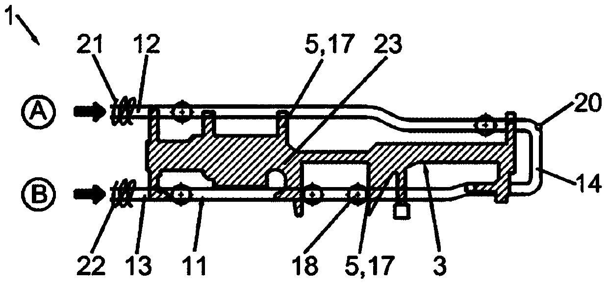 Casting device with an annular duct and a casting method