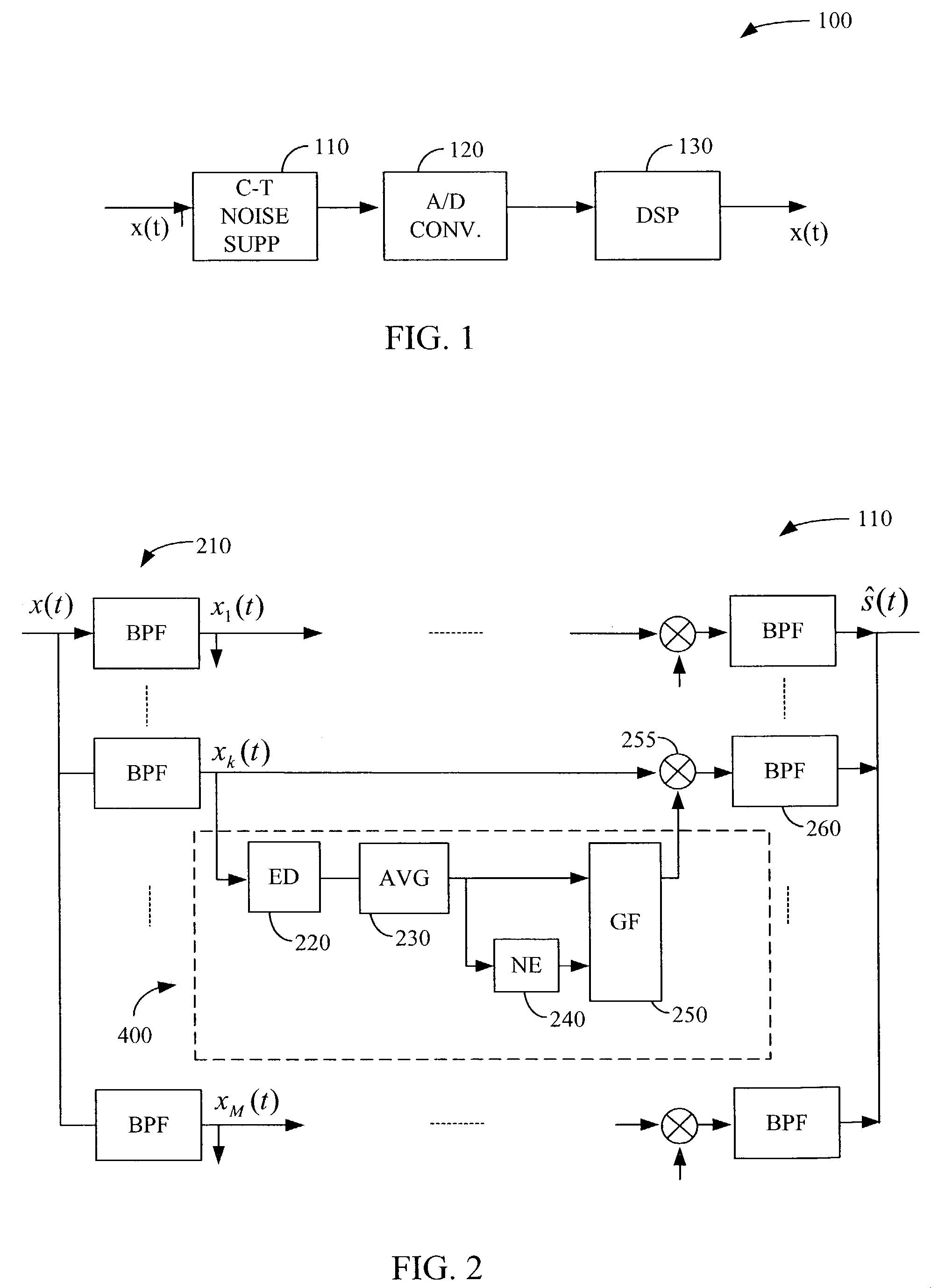 Analog audio signal enhancement system using a noise suppression algorithm