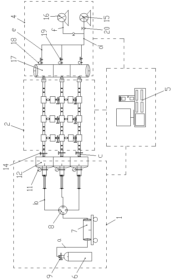 Simulated testing device and method for gas production contribution rate of heterogeneous coal-bearing reservoir