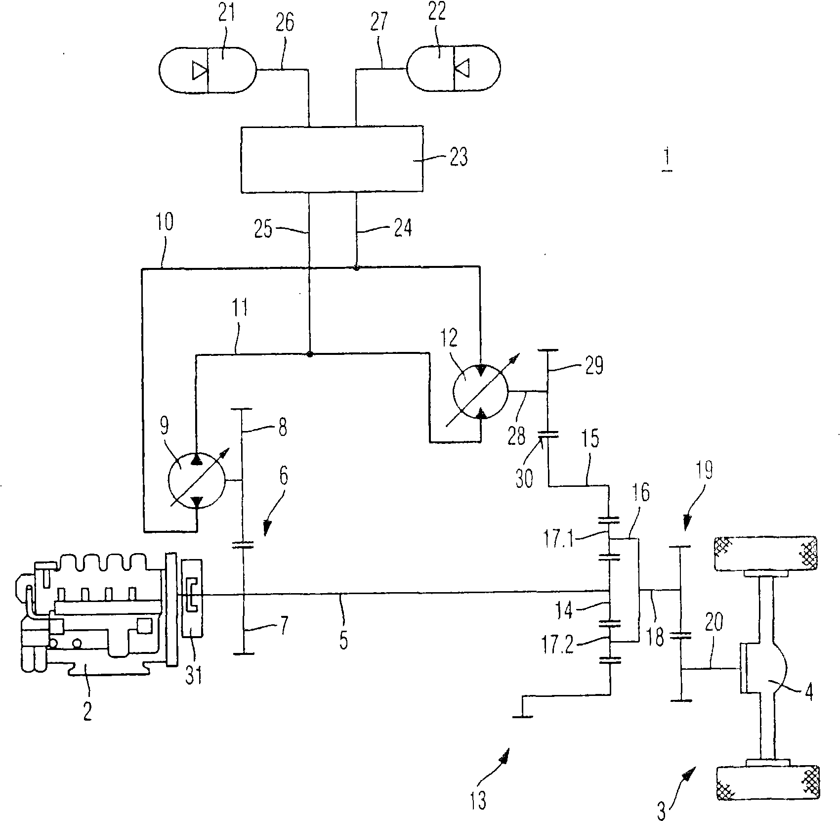 Mechanico-hydraulic drive comprising a power split transmission