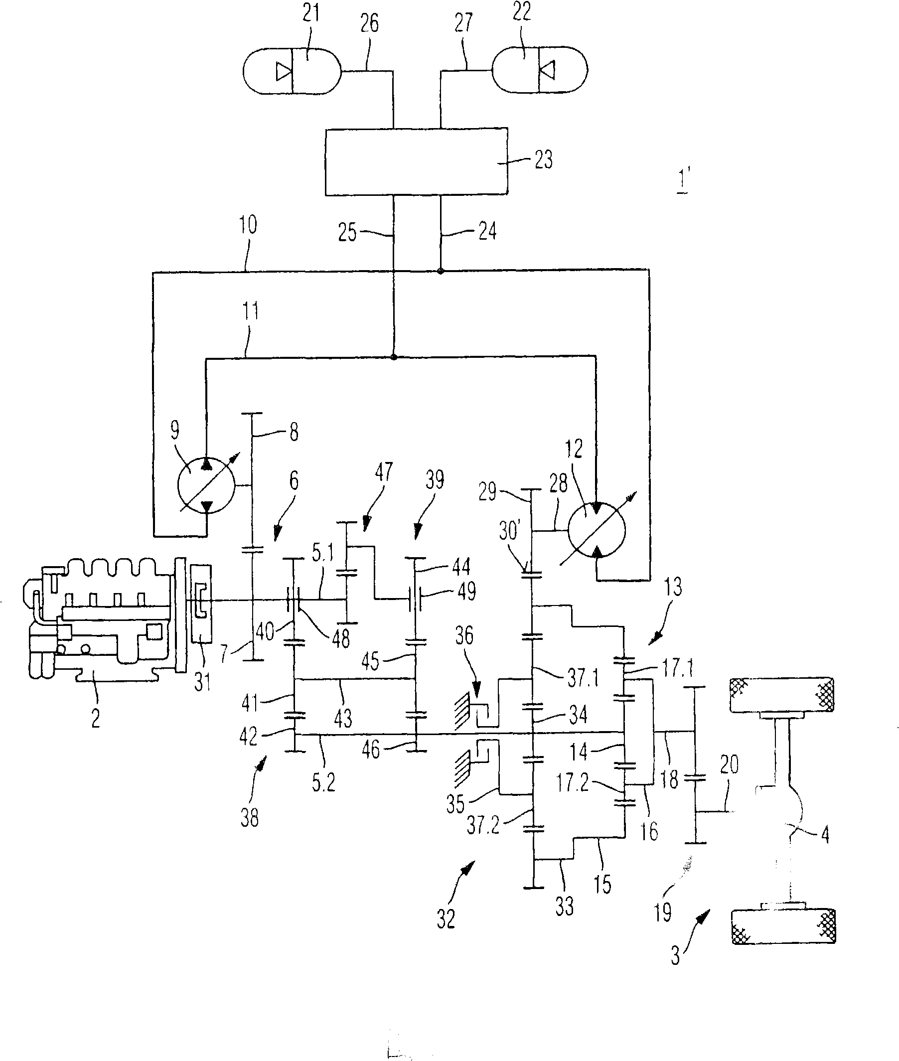 Mechanico-hydraulic drive comprising a power split transmission