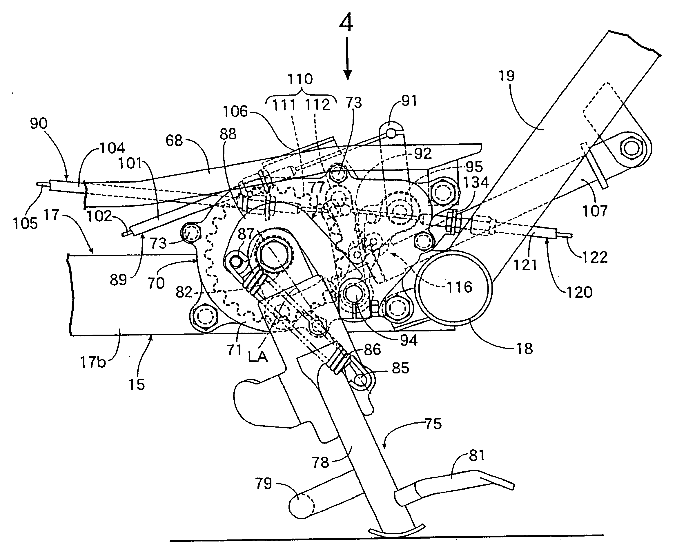 Stand device for motorcycle