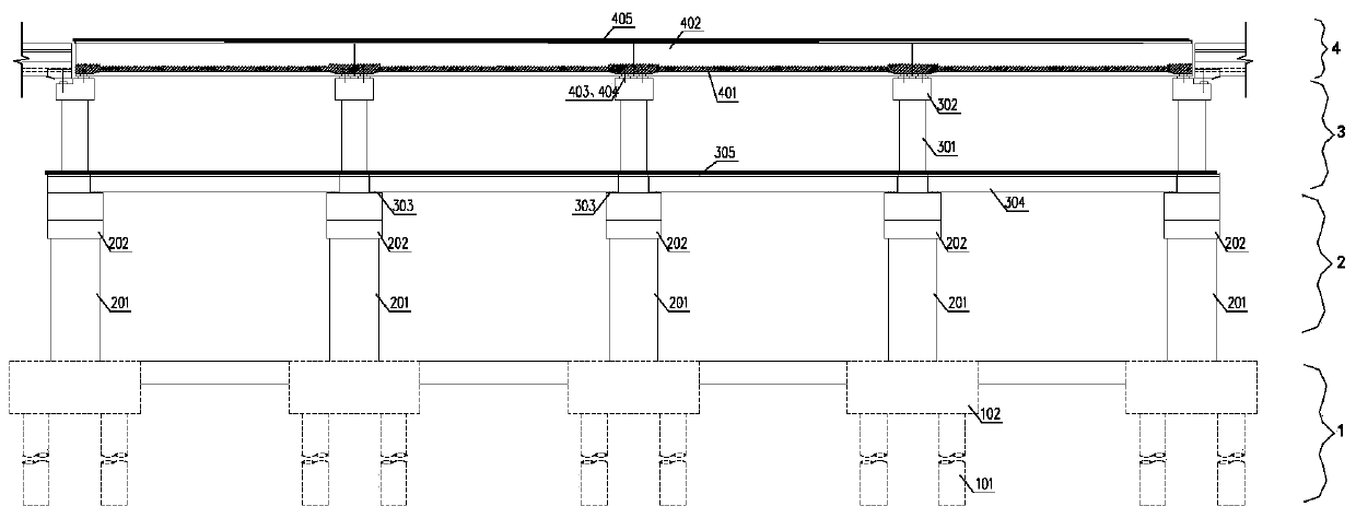 Three-floor and double-pillar assembled elevated station of rail transit