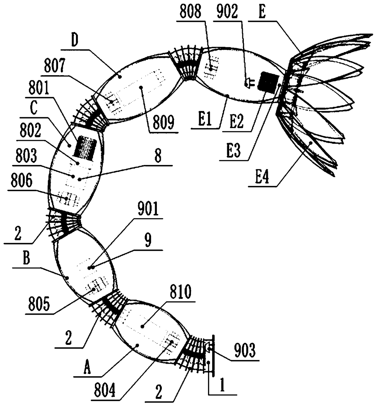 Bionic scorpion tail with flexible joints