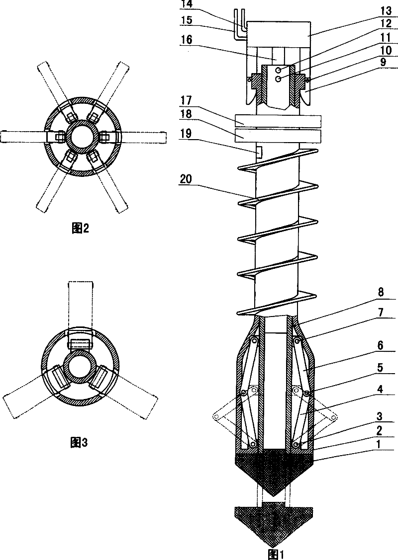 Device for knobby pushing and expanding spiral immersed tube stake and its engineering method