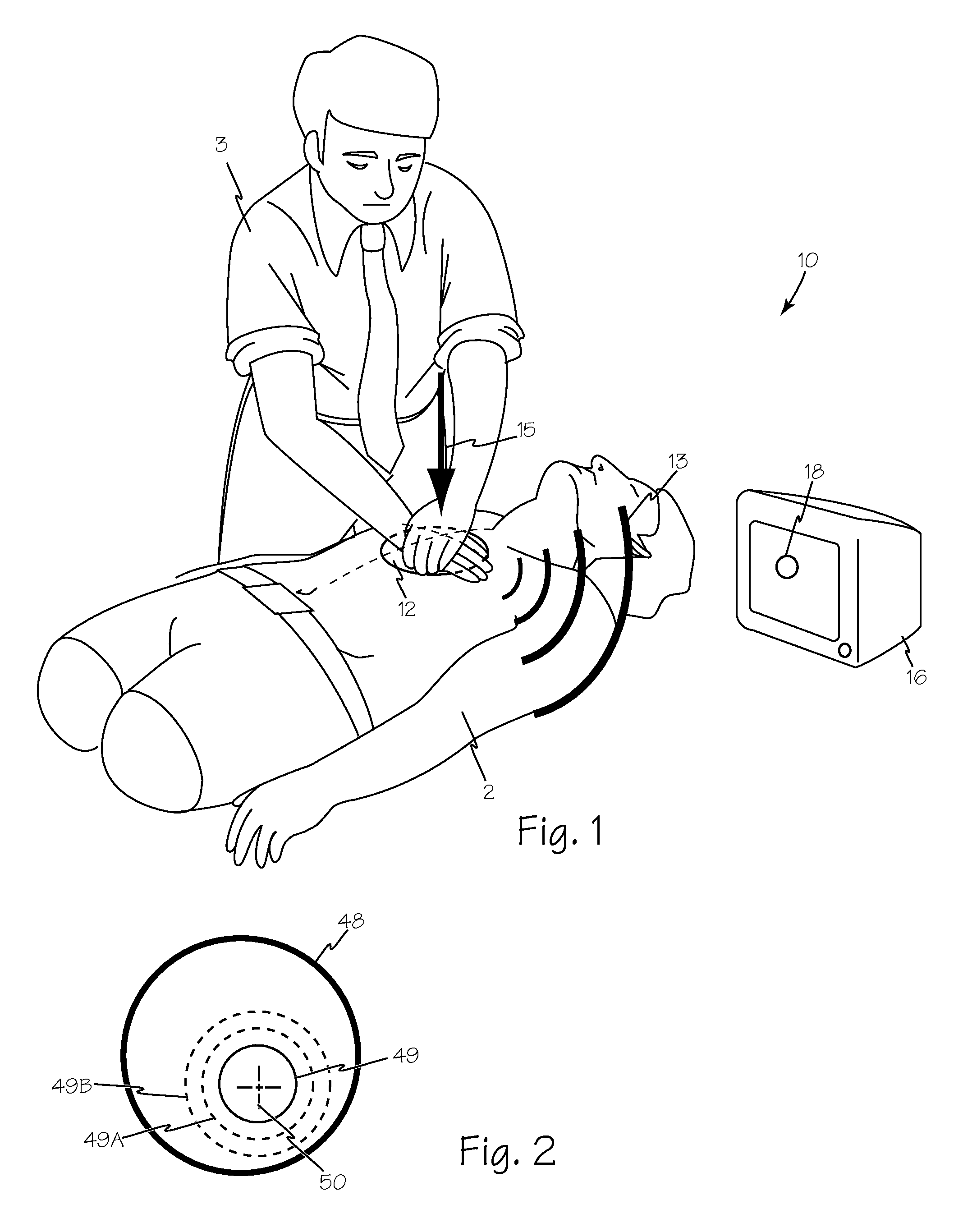 Method and apparatus for monitoring manual chest compression efficiency during CPR