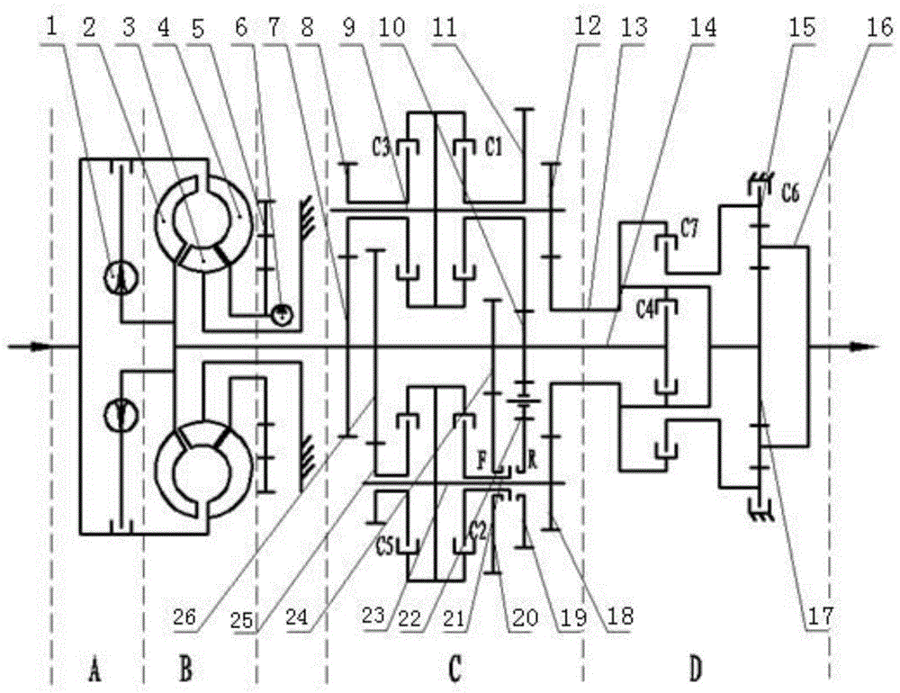 A ten-speed hydraulic transmission for a vehicle