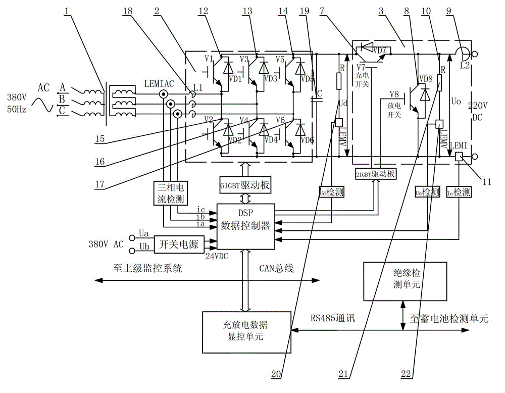 High-capacity reversible charging and discharging device