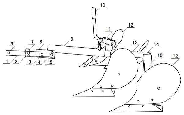 High-efficiency energy-saving bidirectional double-furrow plough without regulating wheel