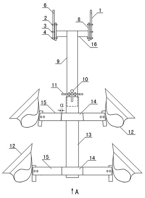 High-efficiency energy-saving bidirectional double-furrow plough without regulating wheel