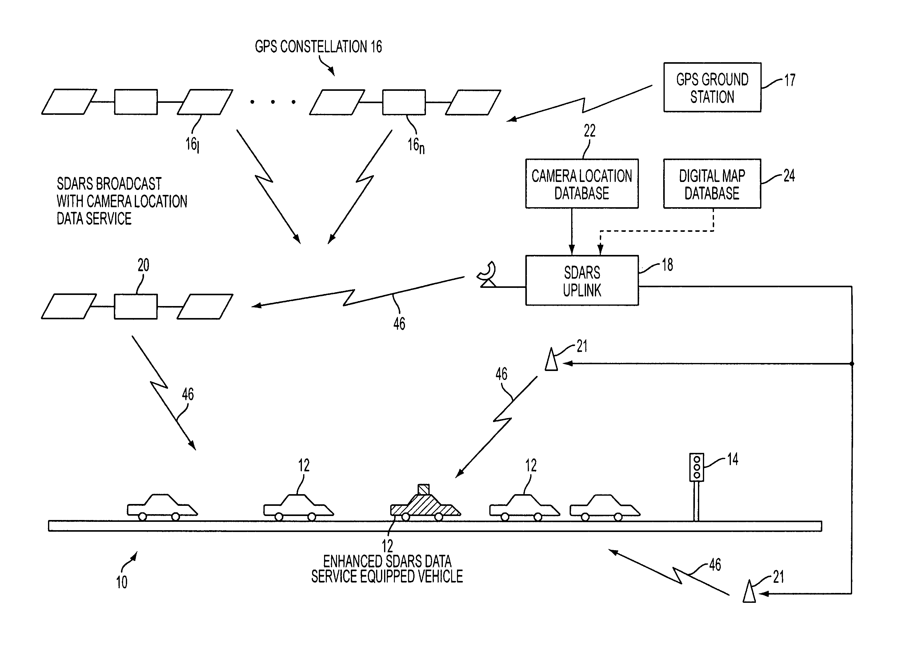 System and method for improved updating and annunciation of traffic enforcement camera information in a vehicle using a broadcast content delivery service