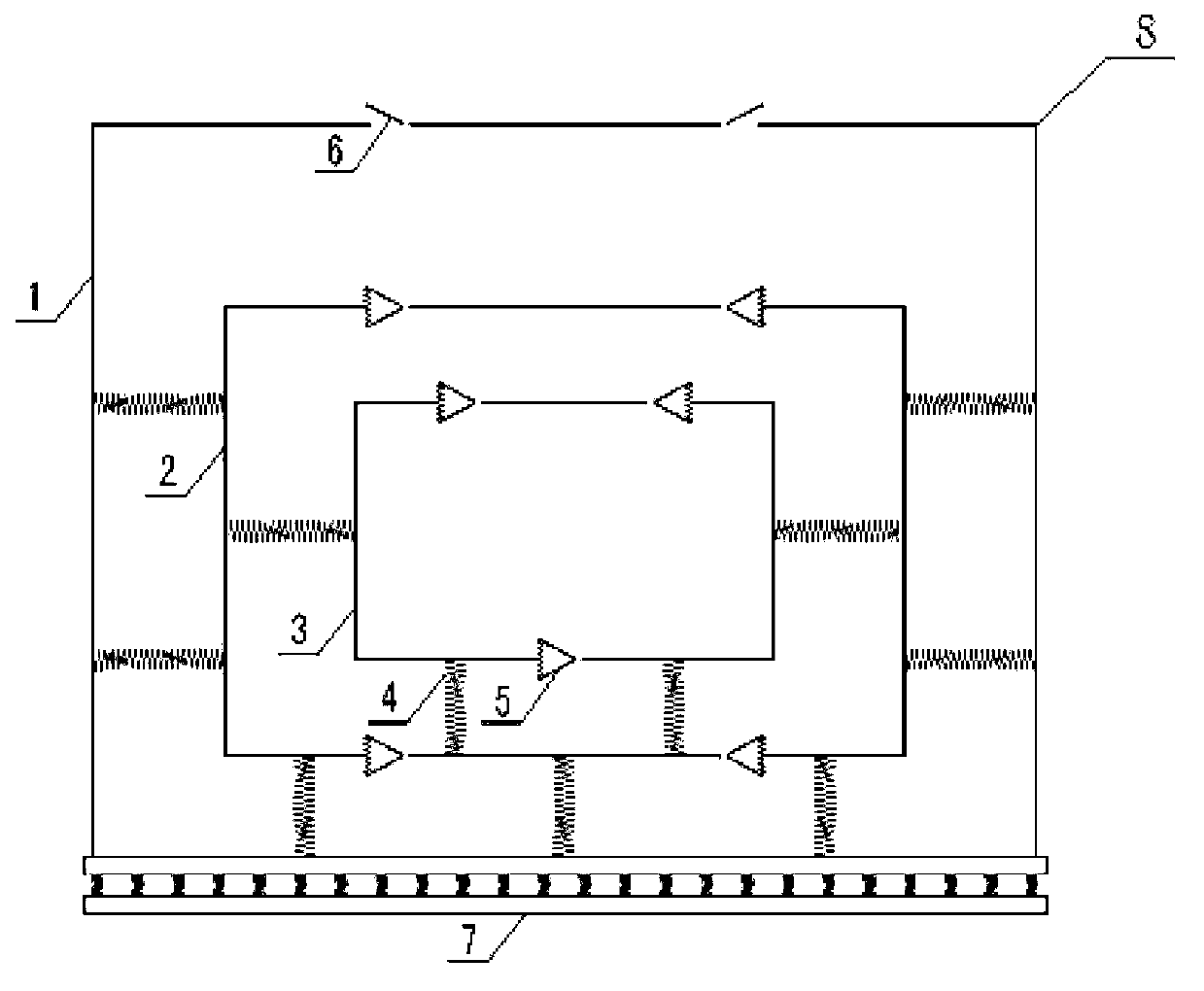 Nested water tank capable of reducing vibration and dissipating energy