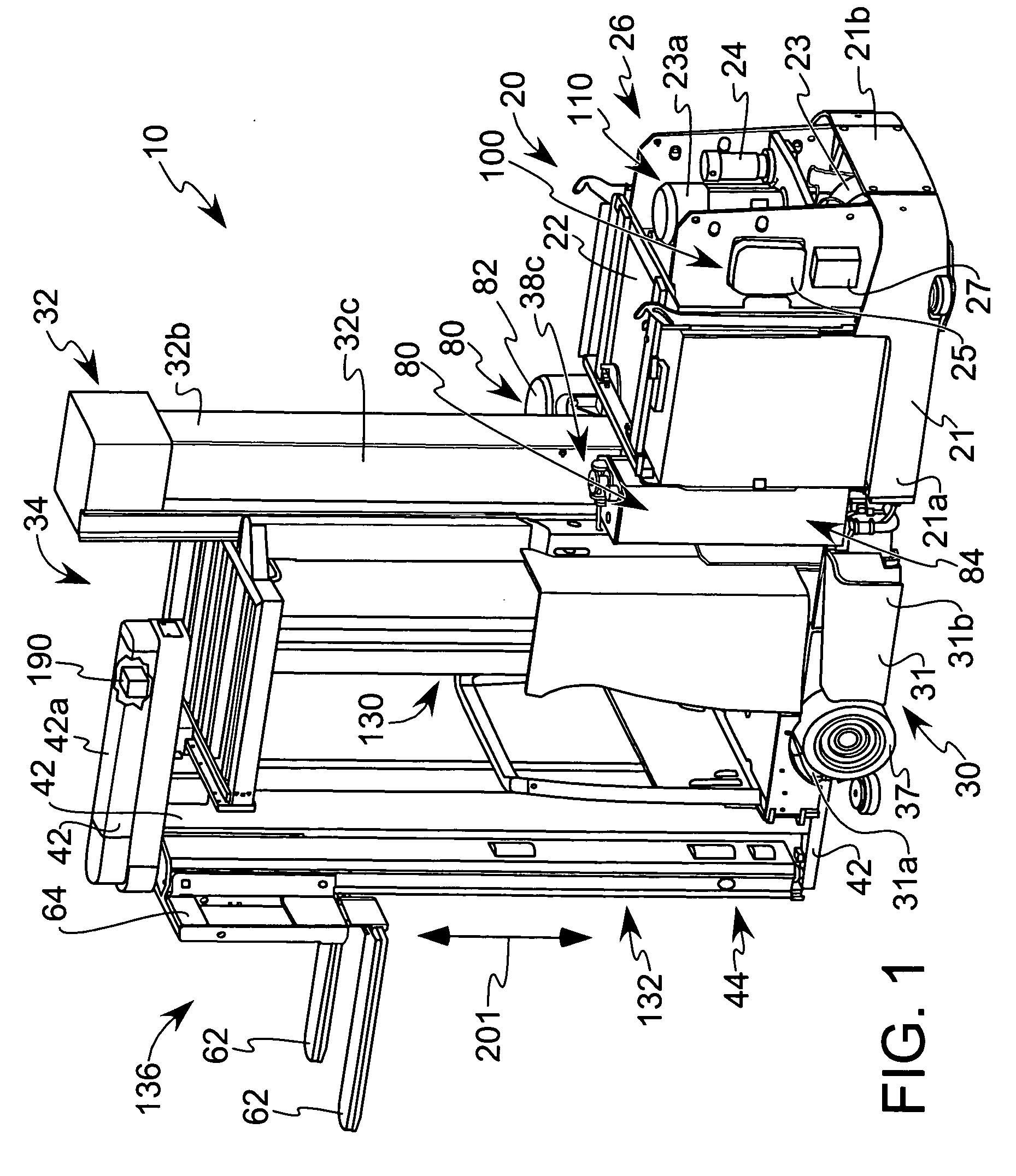 Materials handling vehicle having substantially all hydraulic components mounted on a main frame assembly