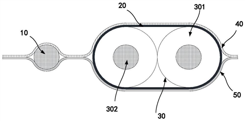 Data transmission cable with plurality of groups of differential signal transmission units sharing same ground