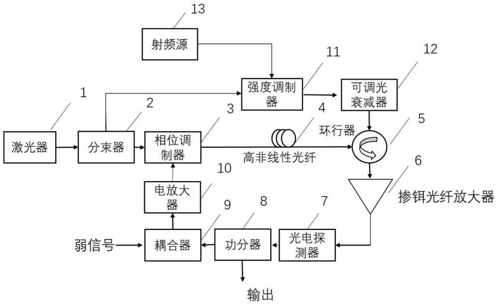 Weak signal detection and amplification system and method based on photoelectric oscillator