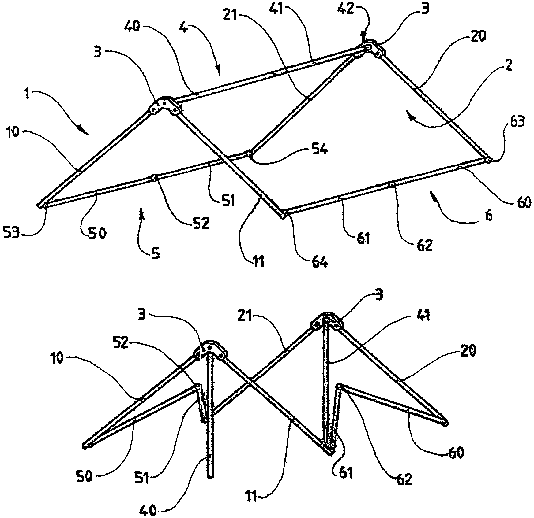 Folding modular structure for a tent or similar for fast mounting