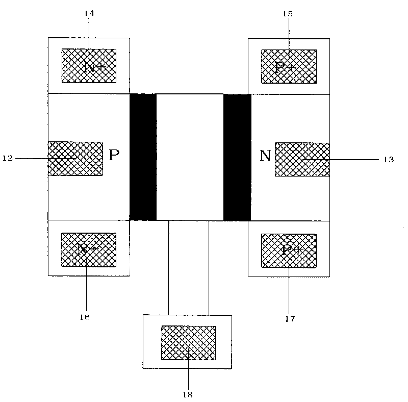 Interdigital structure capable of regulating channel current of vertical gate SOI CMOS devices