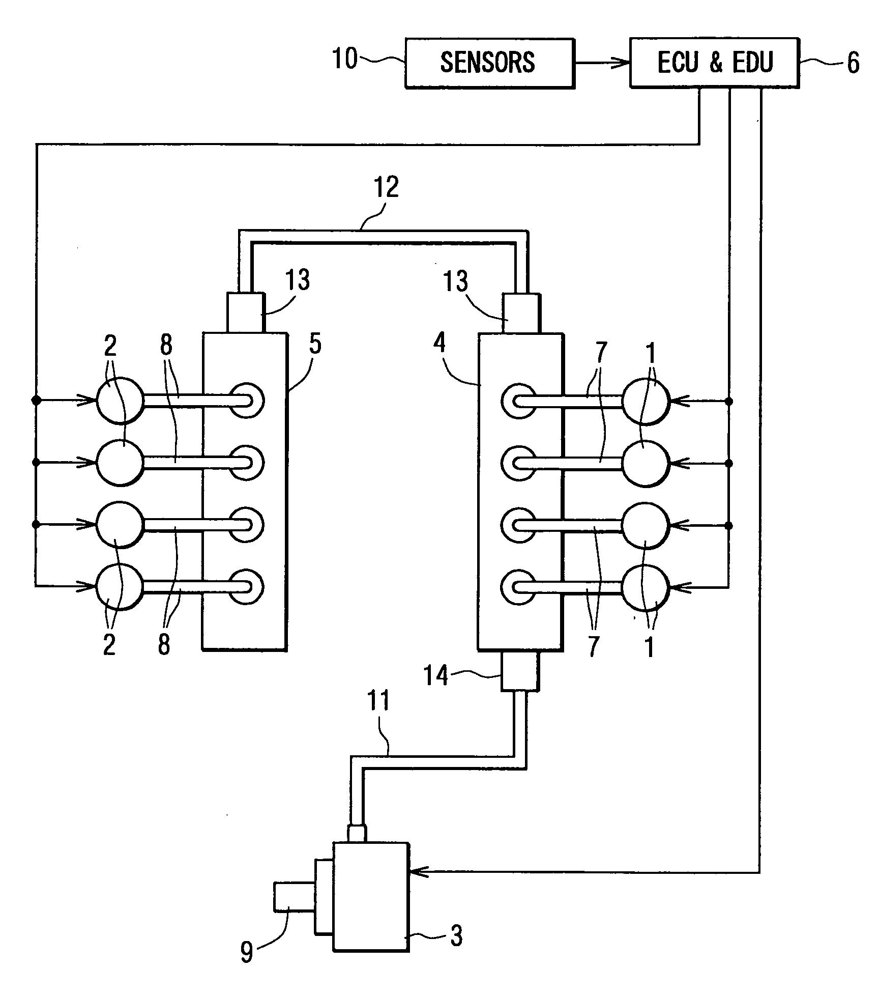 Fuel injection device having two separate common rails