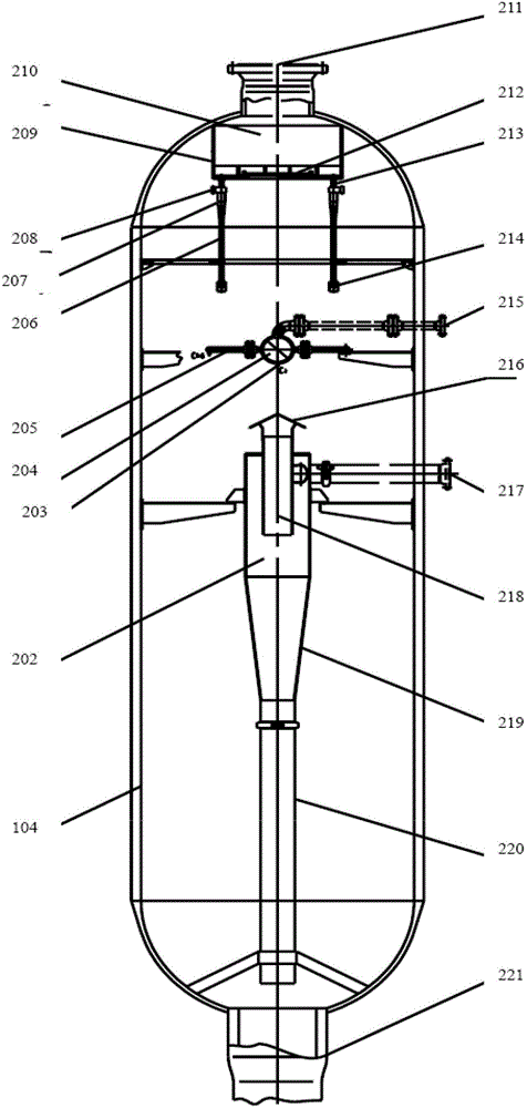 Rotational flow-washing-rotational flow combined hot high-pressure separation method and device in suspended bed hydrogenation process