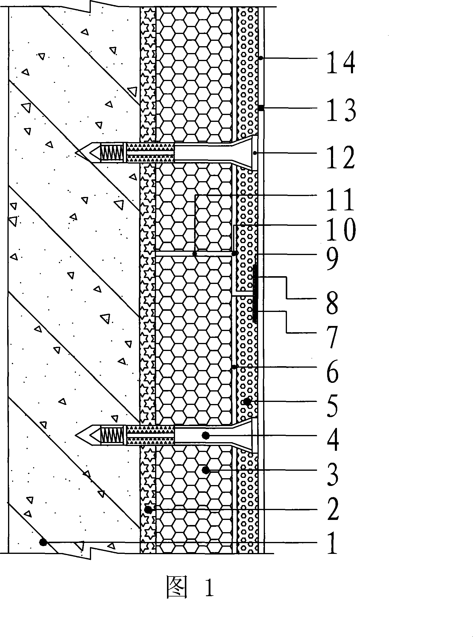 Outside thermal insulation construction method for anchoring and sticking composite thermal insulation plate outside wall