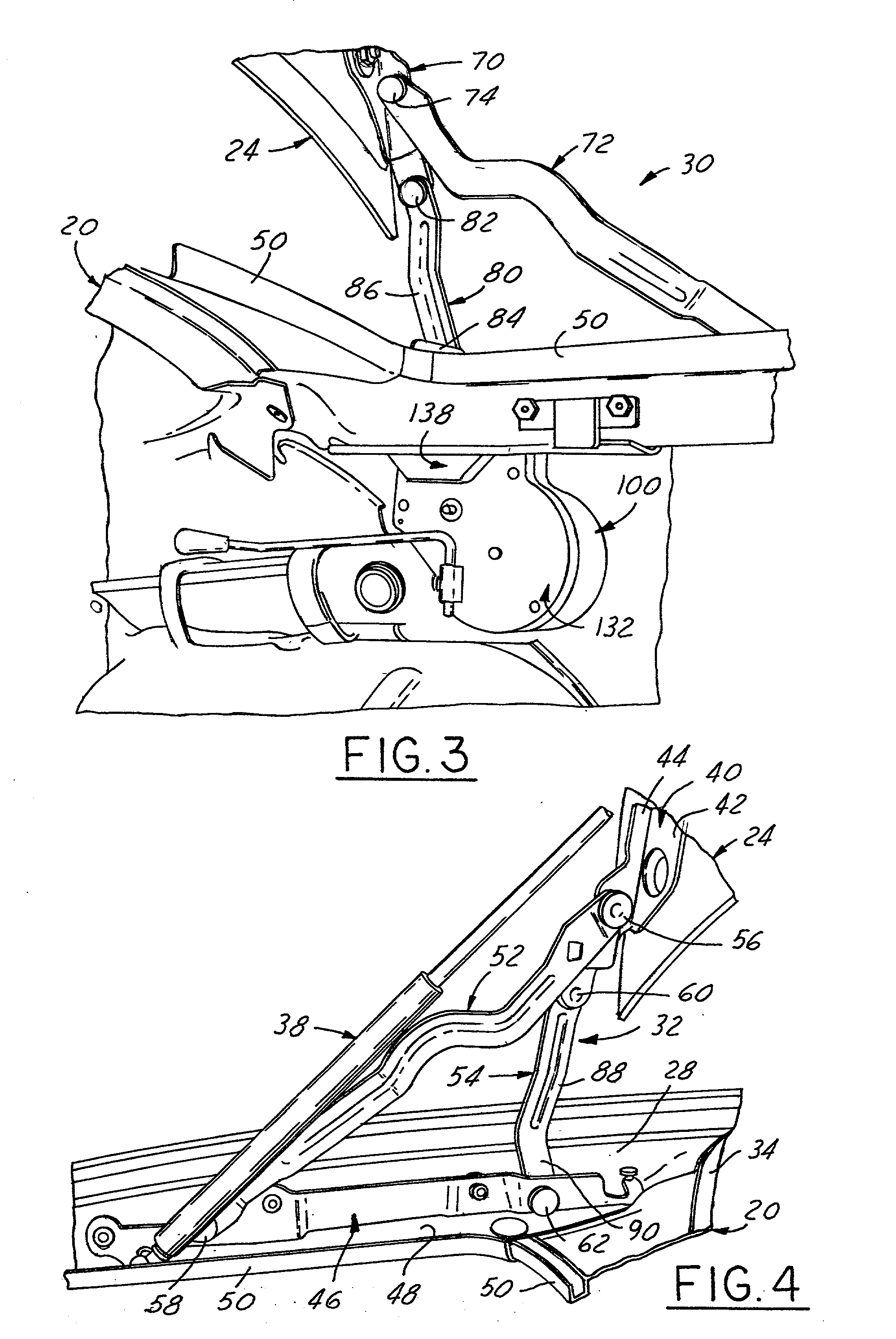 Power actuating system for four-bar hinge articulated vehicle closure element field of the invention