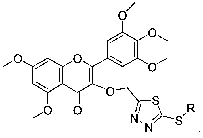 A kind of myricetin derivative containing thiadiazole sulfide structure and preparation method thereof