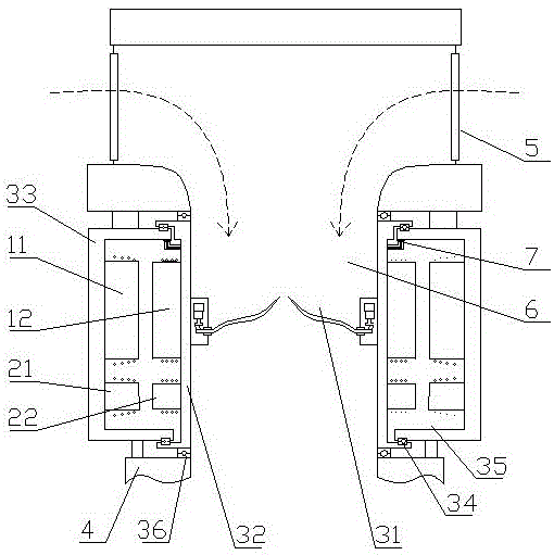 Vertical through reverse rotating paddle axial flow hydraulic generator and acting method thereof