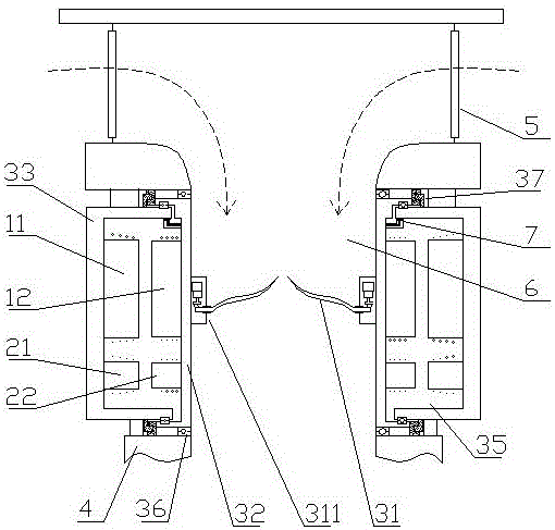 Vertical through reverse rotating paddle axial flow hydraulic generator and acting method thereof