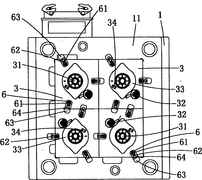 Assembled mould structure with self-contained sliding core power