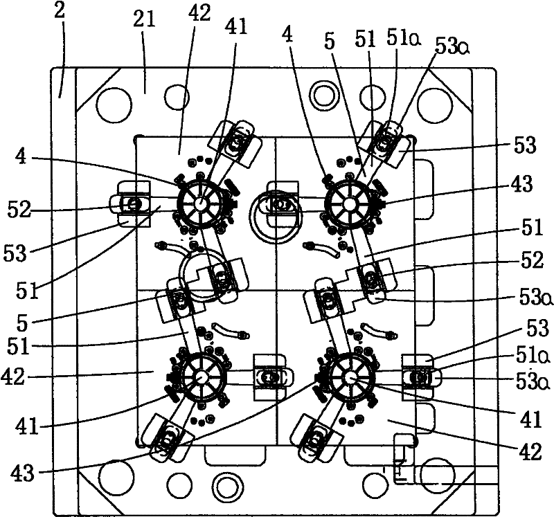 Assembled mould structure with self-contained sliding core power