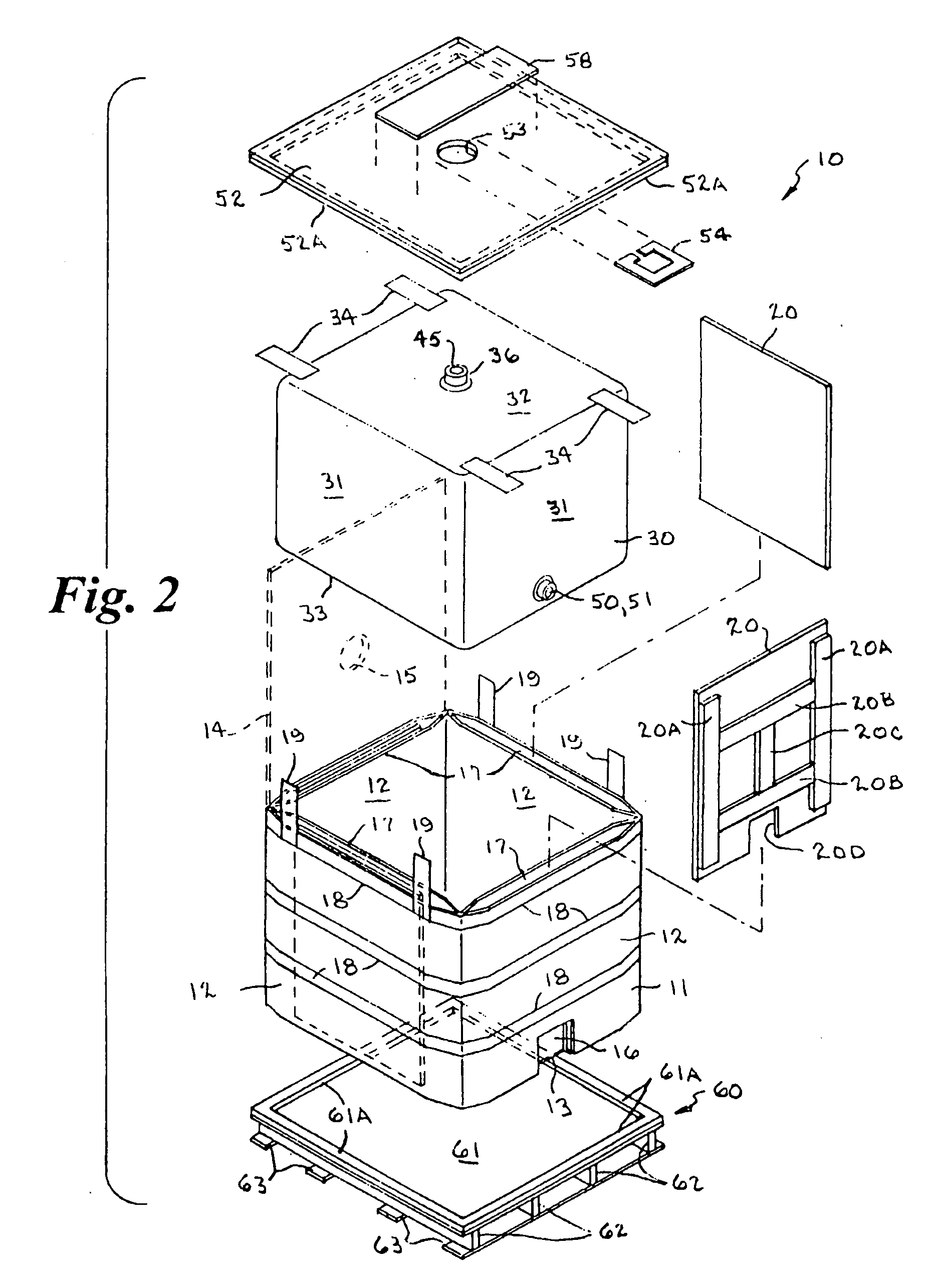 Bag-in-bag container for bulk handling of fluids