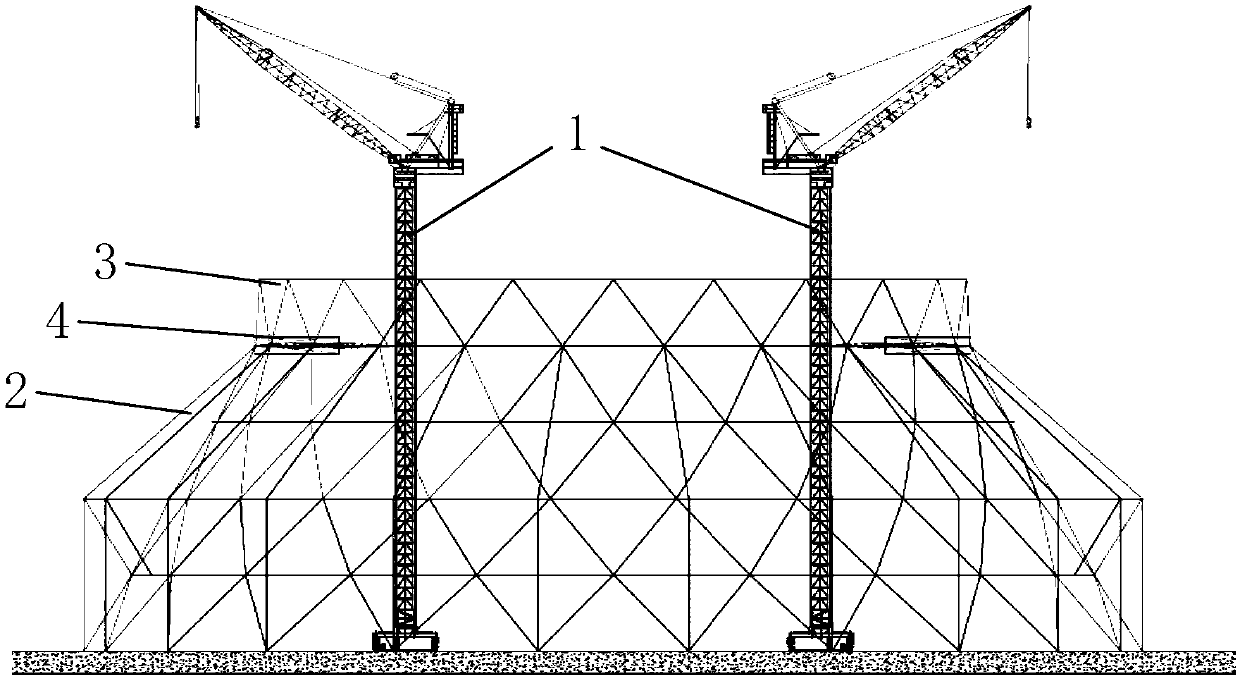 Tower crane construction method of large steel structure air cooling tower