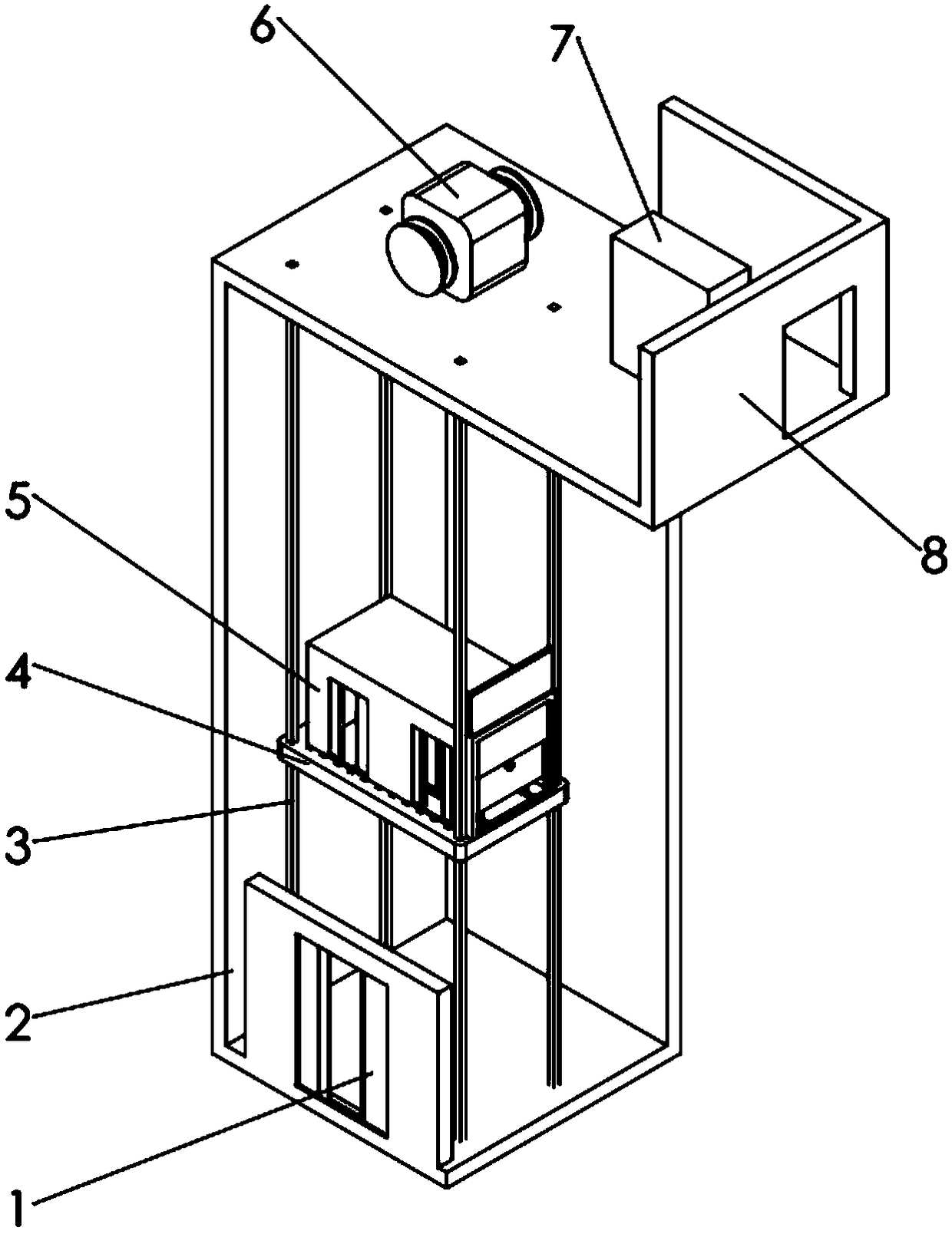 A three-door nested building-through elevator